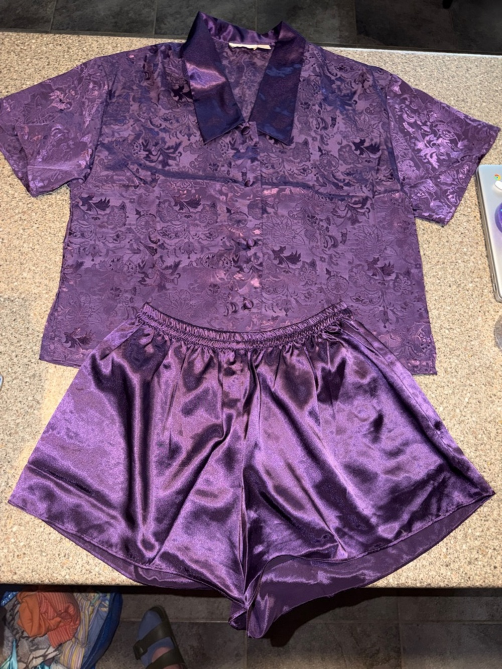 Vintage 1991 Gold Label Victoria's Secret Purple Satin Floral Pajama Set